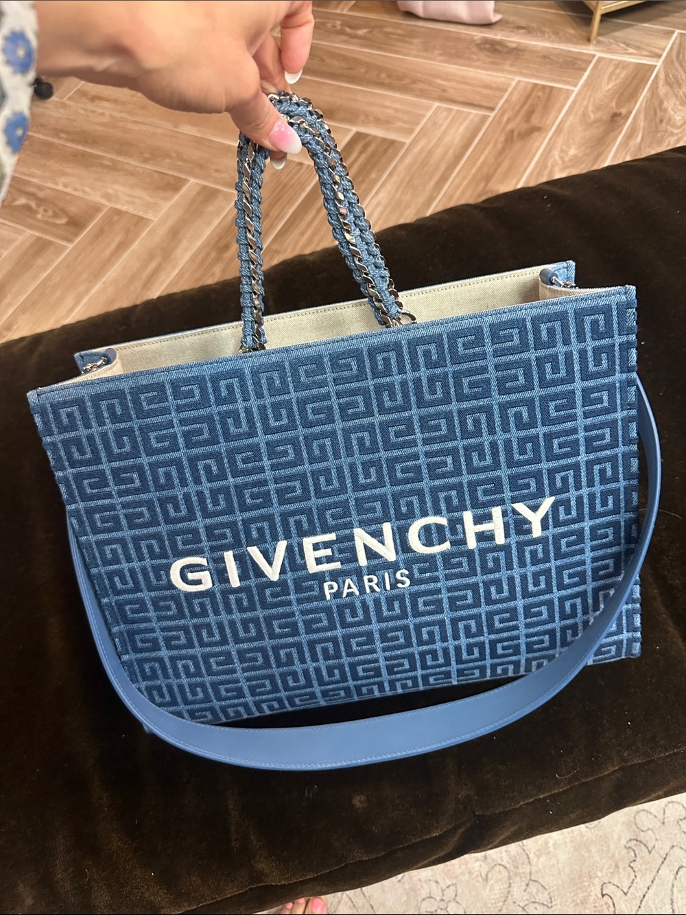 Givenchy Navy Blue Monogram Chain-Handle Tote - Picture 7 of 12